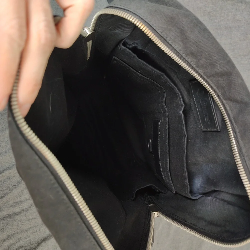 Quince‎ Canvas Backpack Unisex Black Leather Trim Minimalist Commuter Utility